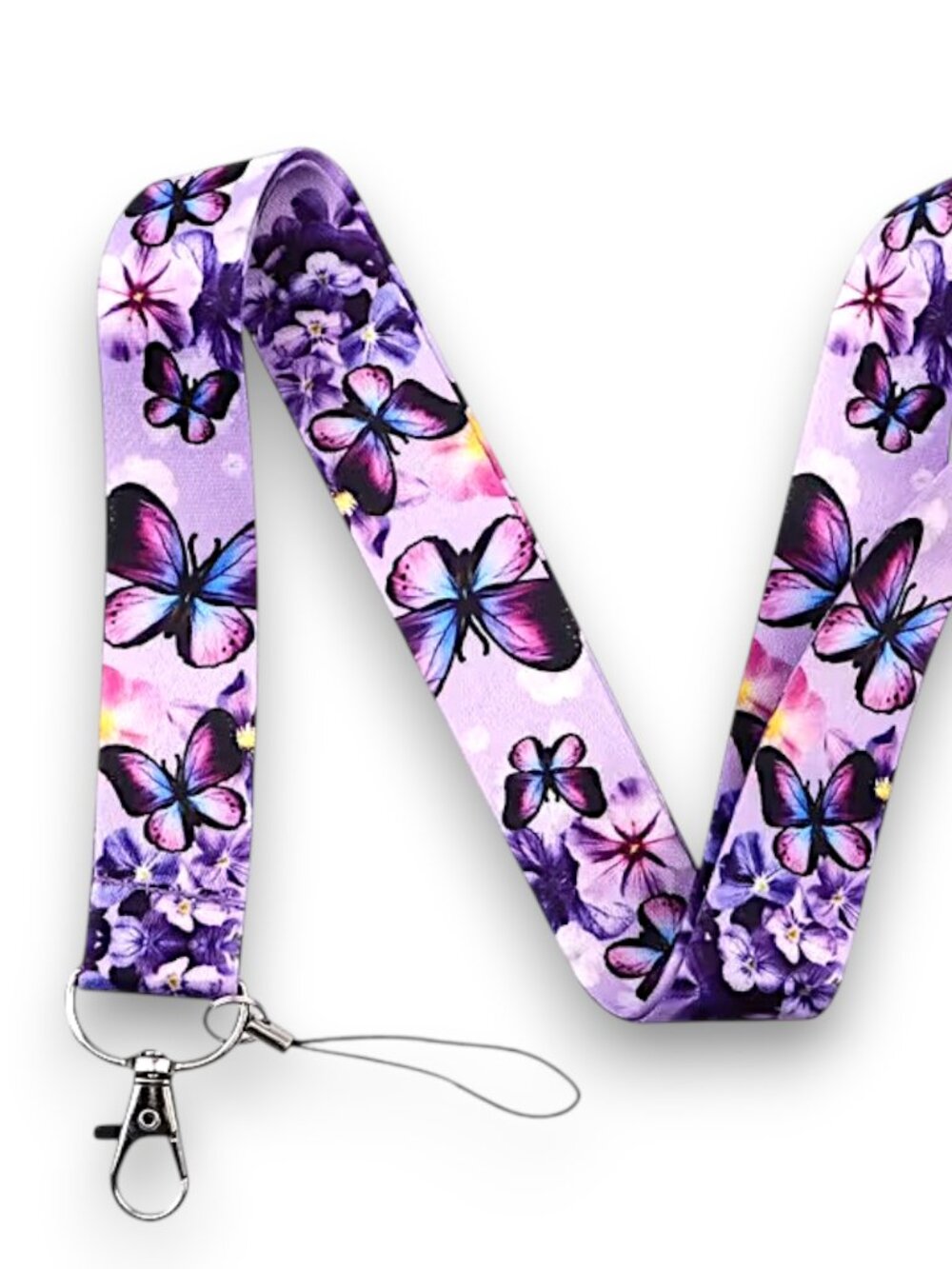 Purple Beautiful Butterfly Neck Lanyard • Cute ID Badge Holder & Keychain Strap